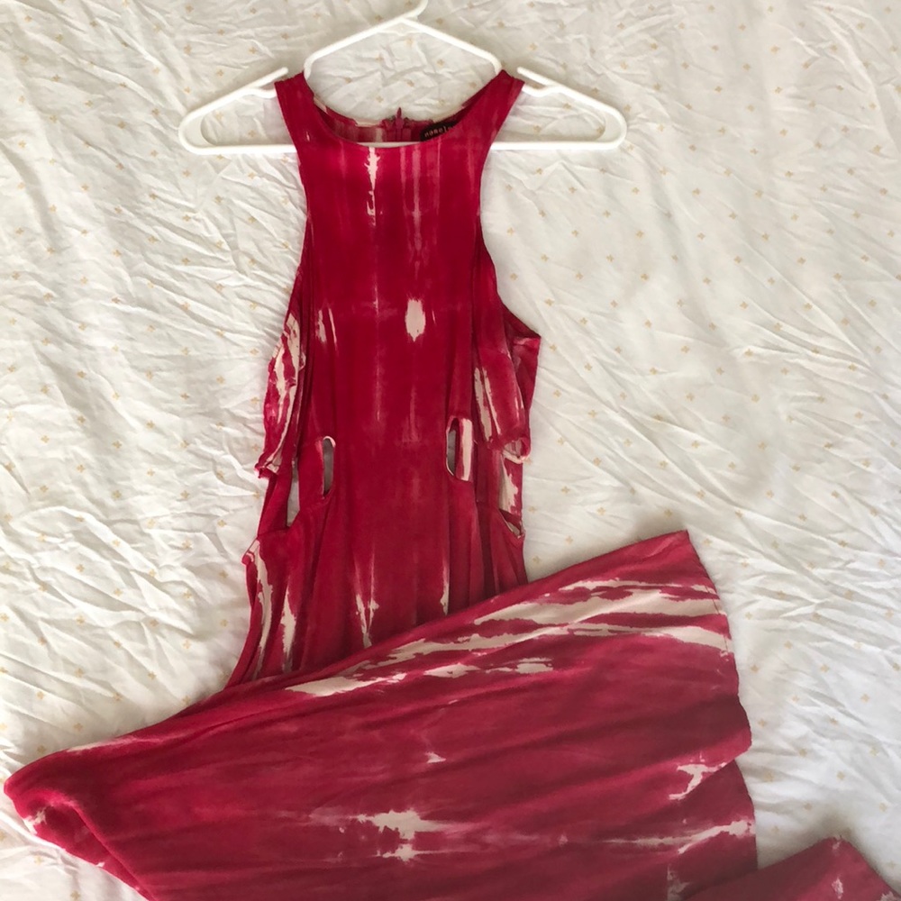 Red tie dye cutout maxi